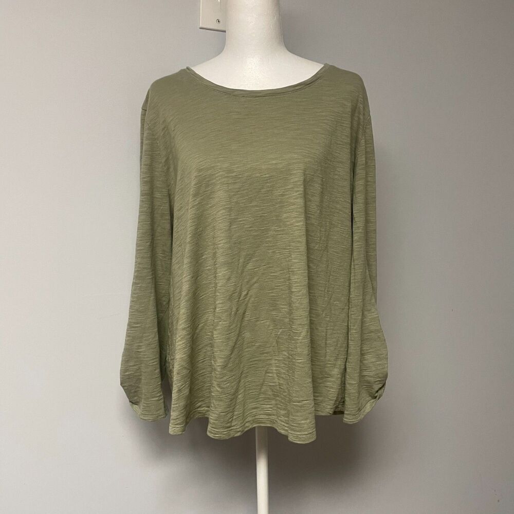 Chicos Cotton Modal XL Long Sleeve Olive Green Fall Top Minimalist Lagenlook